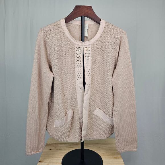 Chico’s Women’s Cardigan Size 2 NWT Blush Open Front Embellished Cardigan - Picture 1 of 4
